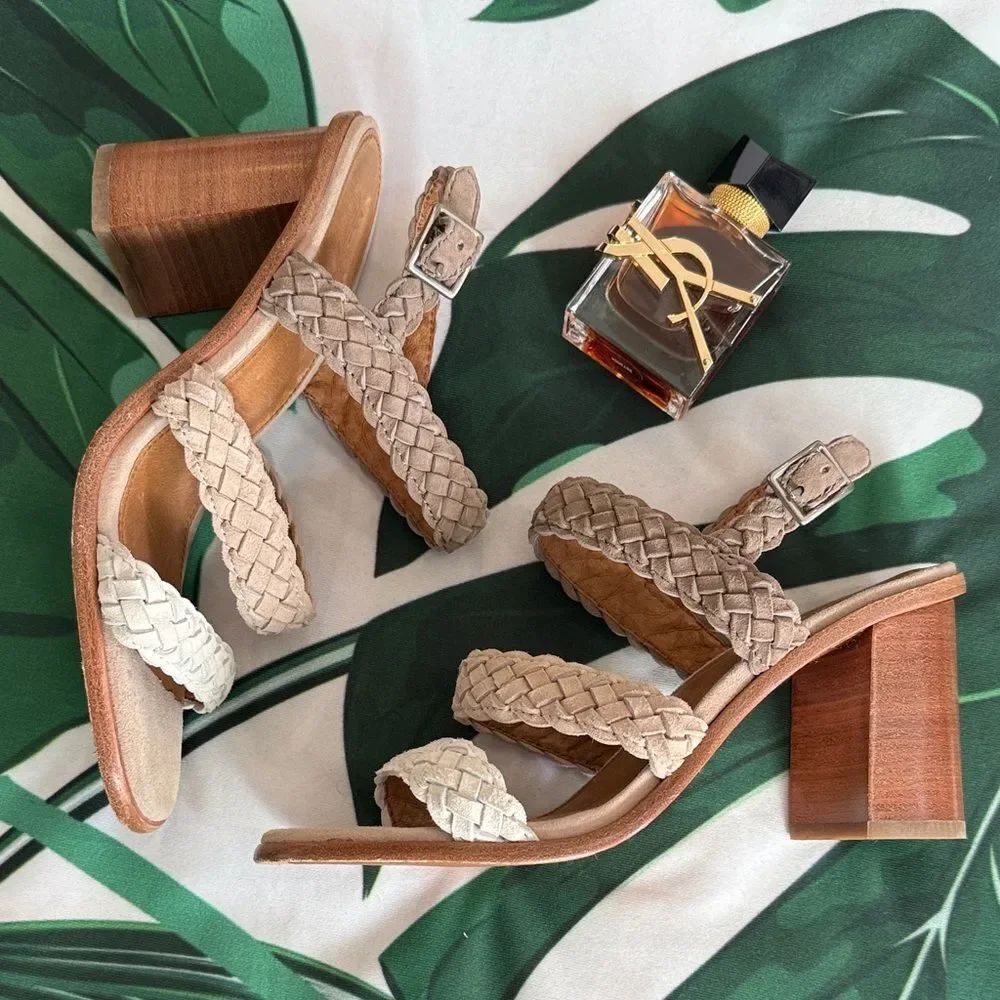 * Frye Beige Braided Leather Heels